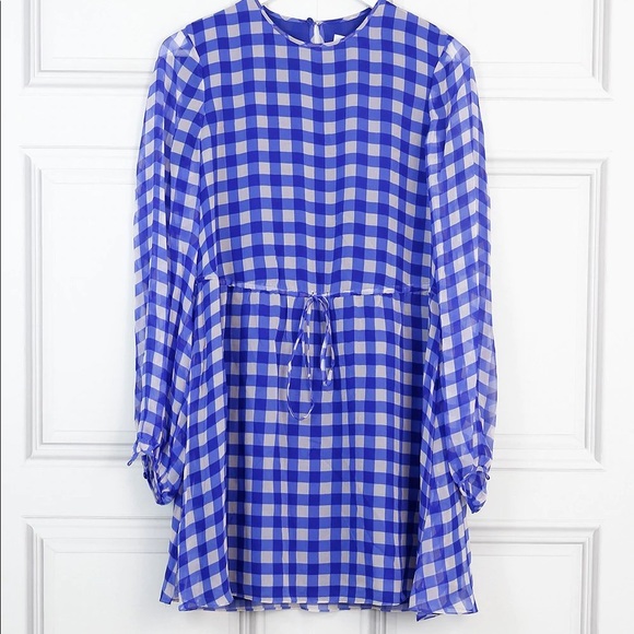 DVF Silk Chiffon Mini Gingham Dress Size 2 NWT - Picture 3 of 9